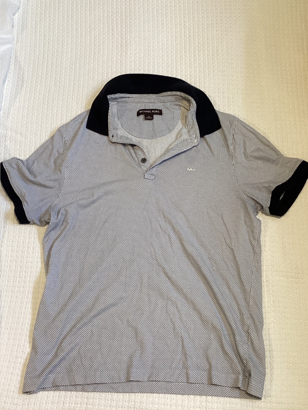 Michael Kors Men's Navy Collar White Micro-Pattern Polo